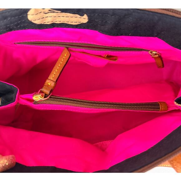 Dooney & Bourke Navy Canvas Tote Bag with Beige Duck Print and Brown Trim EUC - Picture 5 of 10